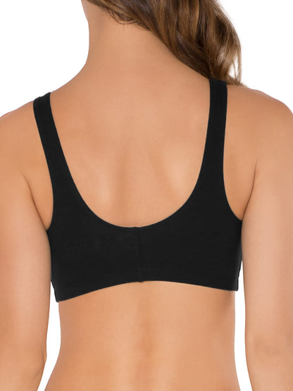 Fruit of the Loom womens Front Closure Cotton Sports Bra, Black/White/Heather Grey 3-pack, 38 US