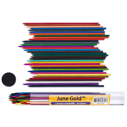 June Gold 4 Pro 2.0 mm Mechanical Pencils, 36 Colored Refills, 36 2B Refills, 36 4B Refills, 2 Sharpeners, 2 Smudge Resistant Erasers, Built in Sharpeners & Soft Non-Slip Grip on Each Pencil