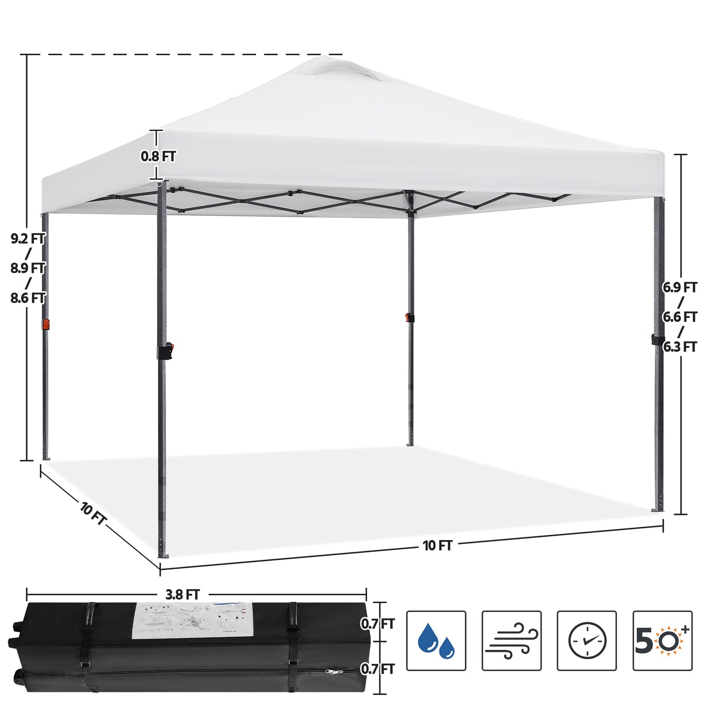 Yaheetech 10x10 Pop up Canopy Tent, Commercial 150D Silver Coated Fabric Outdoor Instant Tent w/Wheeled Bag, 4 Sandbags, 8 Stakes & 4 Ropes for Parties, Camping, Beach, White