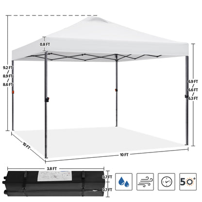 Yaheetech 10x10 Pop up Canopy Tent, Commercial 150D Silver Coated Fabric Outdoor Instant Tent w/Wheeled Bag, 4 Sandbags, 8 Stakes & 4 Ropes for Parties, Camping, Beach, White