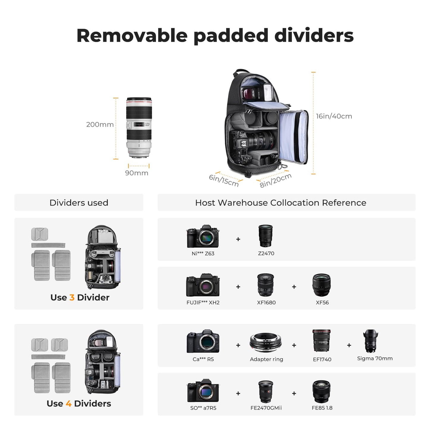 K&F Concept Camera Sling Bag Crossbody Bag Waterproof Camera Shoulder Backpack DSLR/SLR/Mirrorless Camera Case