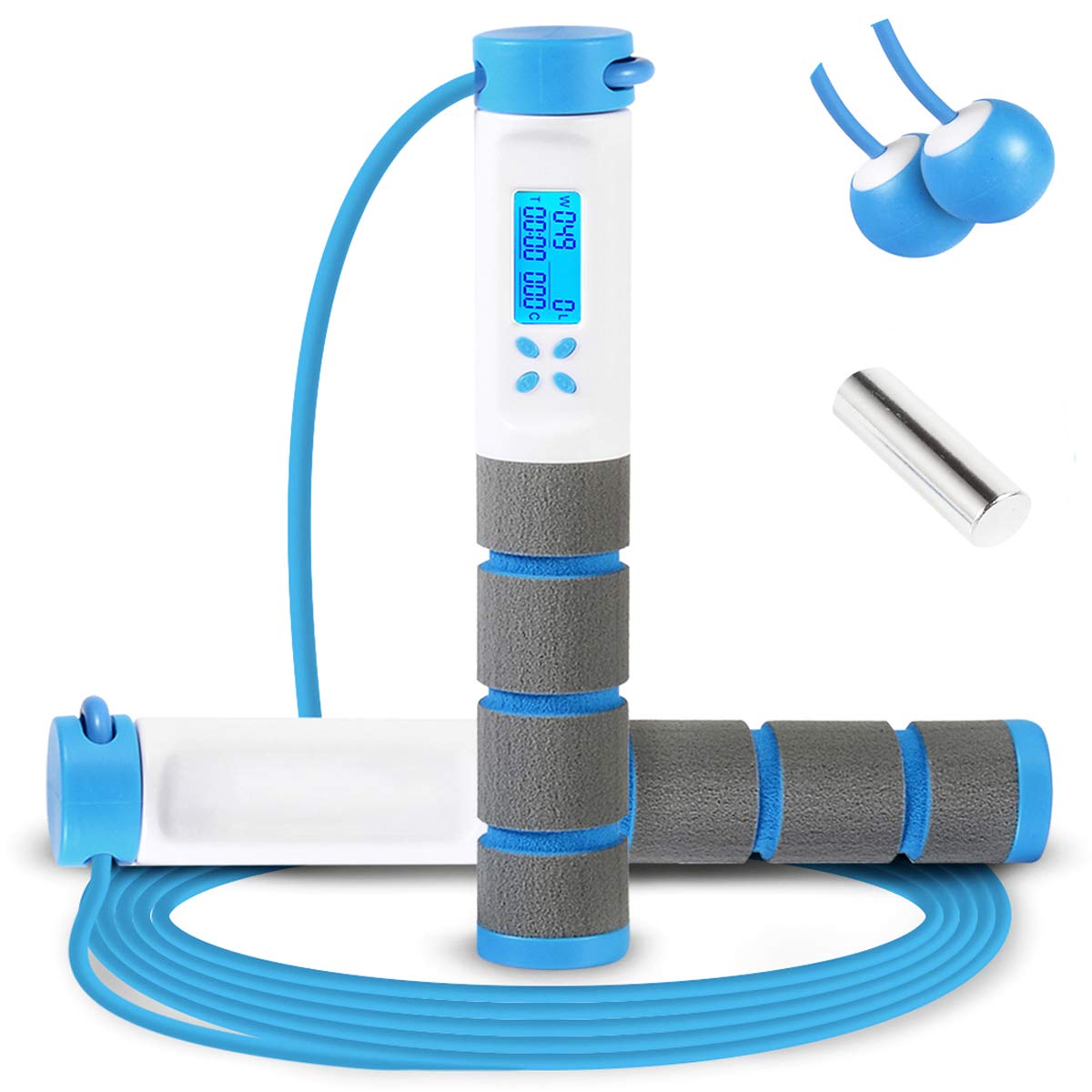 Jump Rope, Digital Weighted Handle Workout Jumping Rope with Calorie Counter for Training Fitness, Adjustable Exercise Speed Skipping Rope for Men, Women, Kids, Girls (Blue)