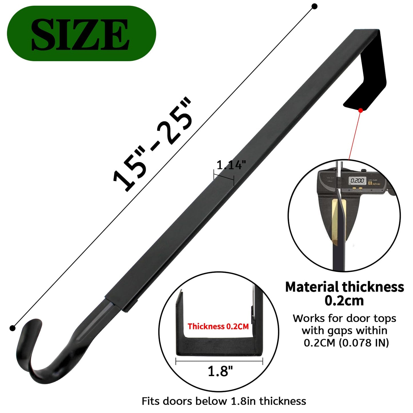 GP Life Wreath Hanger for Front Door, Adjustable from 15 to 25 Inches Hanger, 20 lbs Larger Door Upgrade Christmas Fall Wreaths Decorations Hook (Black)