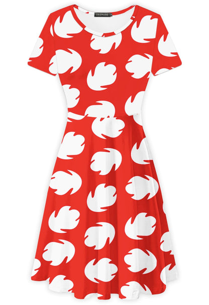 Halloween Women Red Leaves Print Dresses Hawaiian Knee Length Tunic Dress 3XL