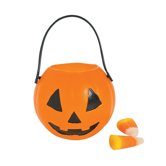 Fun Express Set of 12 Pieces Mini Plastic Pumpkin Buckets, BPA Free Plastic, Halloween Party Supplies, Orange & Black