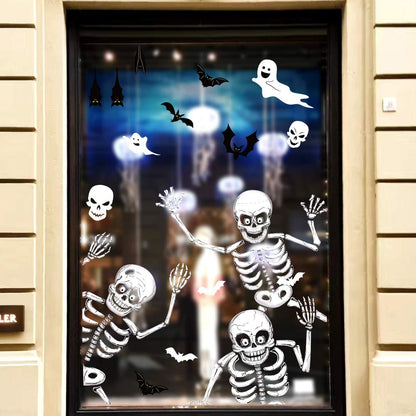 Halloween Window Clings Skeleton Window Decorations for Glass Windows, Double Side Cute Halloween Window Stickers Decals Indoor Home Office Party Decor