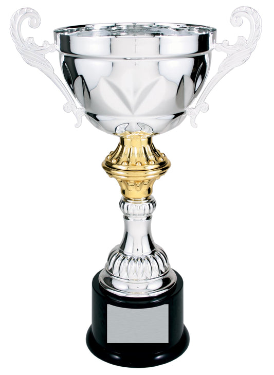 Griffco Supply Metal Cup Trophy in Gold or Silver - Trophy Award, Engraved Corporate Trophy Cup Award (10", 11.5", 13" or 14.5" Tall) - Free Engraved Plate Included (Silver, 8.75" X-Small)