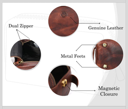 10" Premium Leather Toiletry Travel Pouch With Waterproof Lining | King-Size Handcrafted Vintage Dopp - Kit By Aaron Leather Goods (Dark Brown)