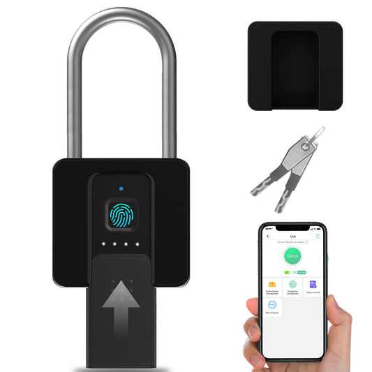 Fingerprint Padlock, Eseesmart Long Shackle Smart Padlock Bluetooth Lock with Mobile APP Outdoor Waterproof Lock with Protective Case for School Gym Locker, Fence, Gate, Toolbox