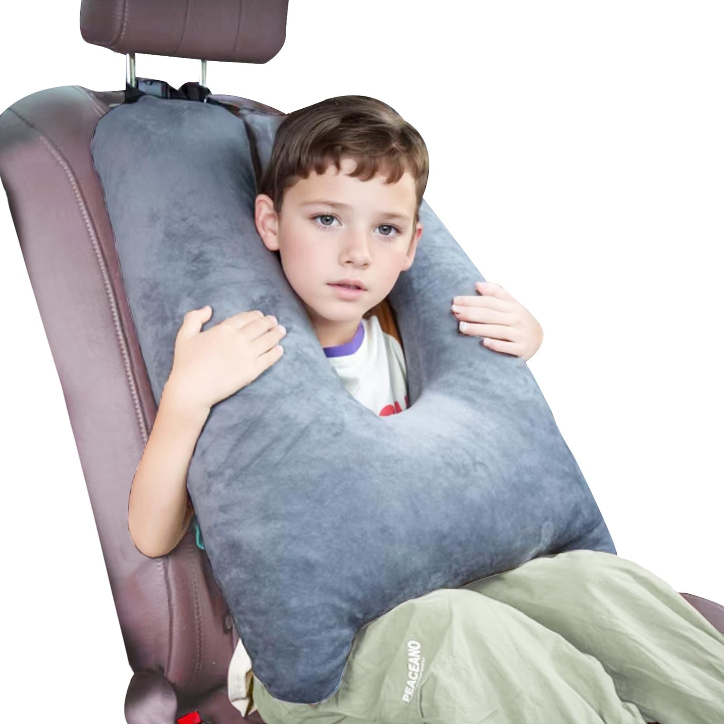 1 MIDDLE ONE Car Pillow for Kids, Memory Foam Travel Pillow for Car and Adults, Kid Travel Pillow for Sleeping on Road Trip, Small Body Pillow for Kids (Grey)