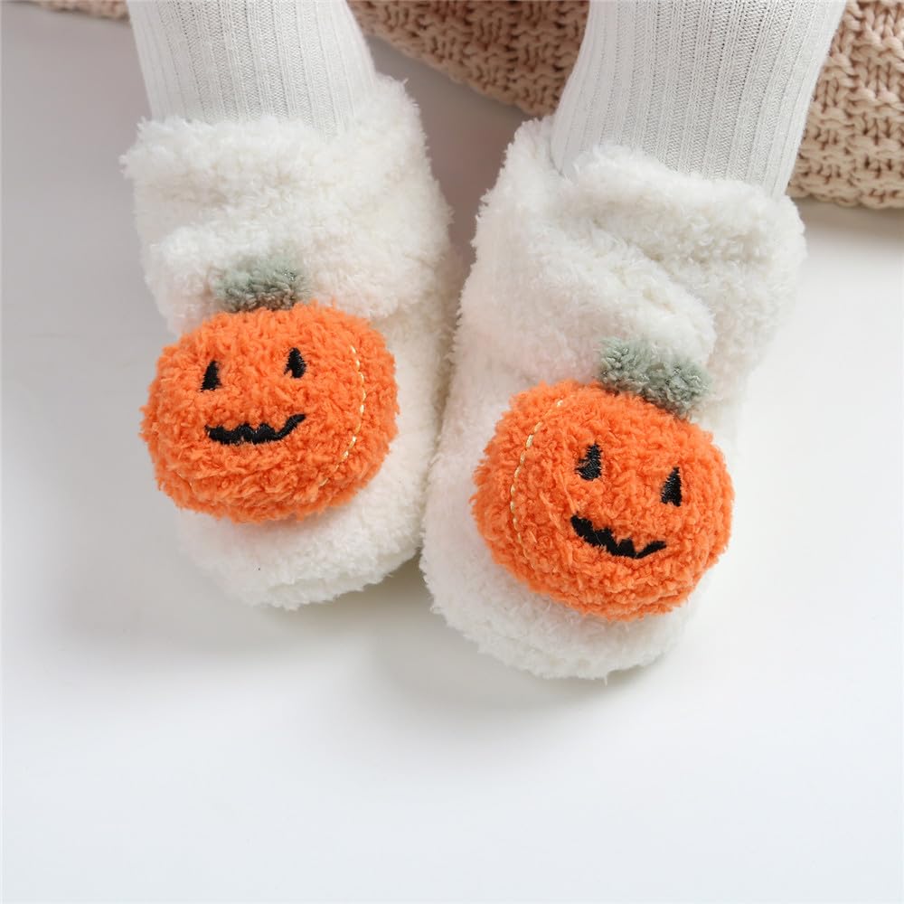 GDSDYM Baby Booties Cozy Christams Slippers Soft Baby Halloween Pumpkin Shoes Winter Warm Infant Newborn Crib Sock Shoes First Walkers