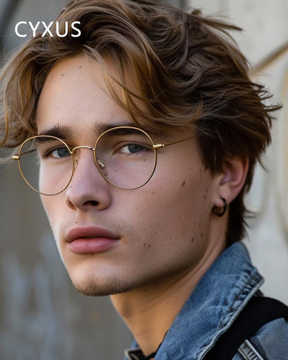 Cyxus Blue Light Glasses for Women Round Wire Frame Computer Glasses for Men UV Blocking Filter Clear Lens Metal Eyewear Ultralight Relieve Digital Screen Eye Strain, Headache