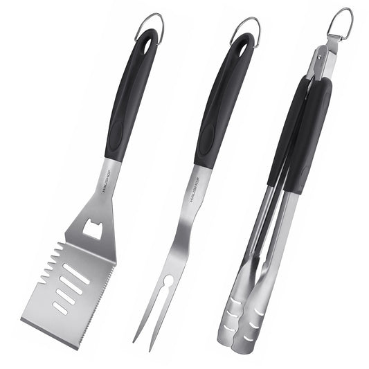 HAUSHOF Large Grill Accessories Heavy Duty BBQ Set Gifts for Men/Women - Premium Stainless Steel Spatula, Fork & Tongs, Barbecue Utensils Tool Kit Gift for Grilling Lover Outdoor