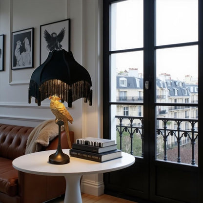 Generic Tristan Home Premium Classic Victorian Style Bell Shape Scallop Large Velvet Lamp Shade with Tassels and Fringe (Midnight Black)