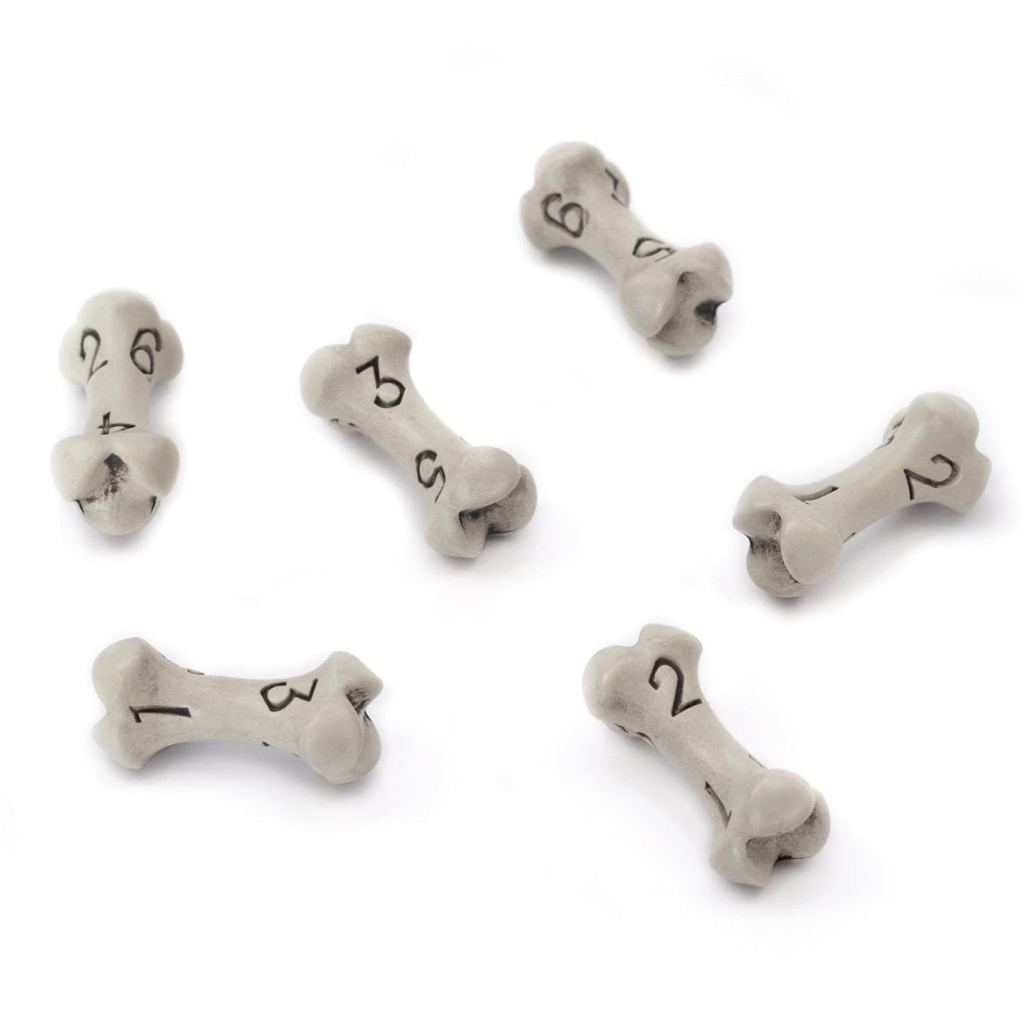 D6 Dice Set - Set of Six 6 Sided Dice - Skull & Bone Themed RPG Dice. Cool & Unique Gift and Compatible with Dungeons & Dragons (DND), D&D, Pathfinder, D and D. (Cleaned Bone White)