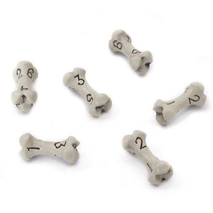 D6 Dice Set - Set of Six 6 Sided Dice - Skull & Bone Themed RPG Dice. Cool & Unique Gift and Compatible with Dungeons & Dragons (DND), D&D, Pathfinder, D and D. (Cleaned Bone White)