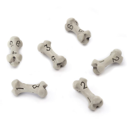 D6 Dice Set - Set of Six 6 Sided Dice - Skull & Bone Themed RPG Dice. Cool & Unique Gift and Compatible with Dungeons & Dragons (DND), D&D, Pathfinder, D and D. (Cleaned Bone White)