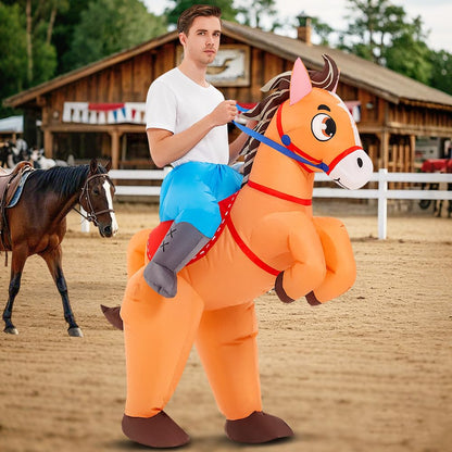 KOOY Inflatable Horse Costume Adult Blow Up Riding Cowboy Cowgirl Costume Funny Ride On Horse Suit for Men Women Halloween Party