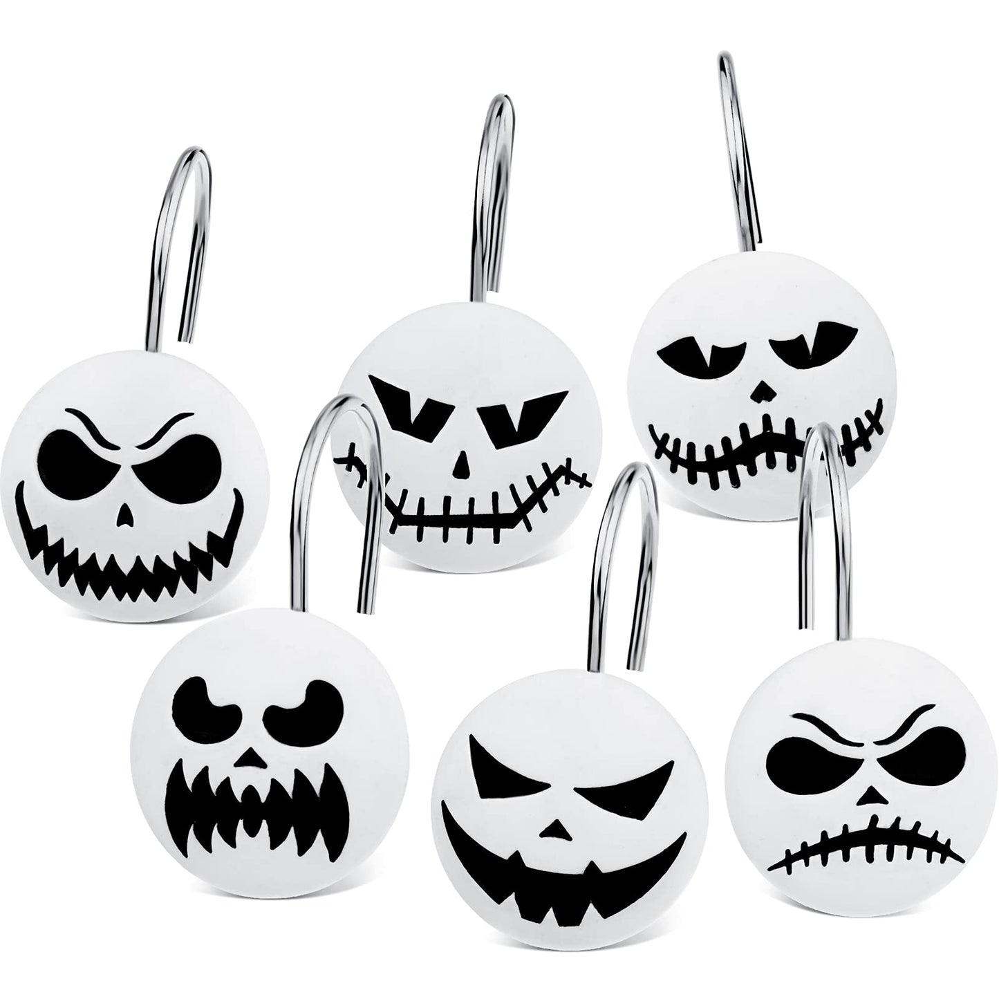 Jetec 12 Pcs Skull Shower Curtain Hooks Halloween Shower Rings Decorative Skeleton Curtain Hook Rings Stainless Steel Bathroom Hooks with Skull Decor for Home Halloween(Cool Style)