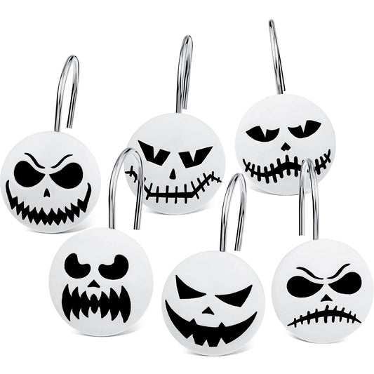 Jetec 12 Pcs Skull Shower Curtain Hooks Halloween Shower Rings Decorative Skeleton Curtain Hook Rings Stainless Steel Bathroom Hooks with Skull Decor for Home Halloween(Cool Style)