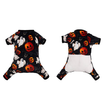 CuteBone Halloween Dog Pajamas Pet Clothes Cat Apparel Shirt Winter Holiday Cute Pjs Bodysuit for Doggie Onesies P166XS