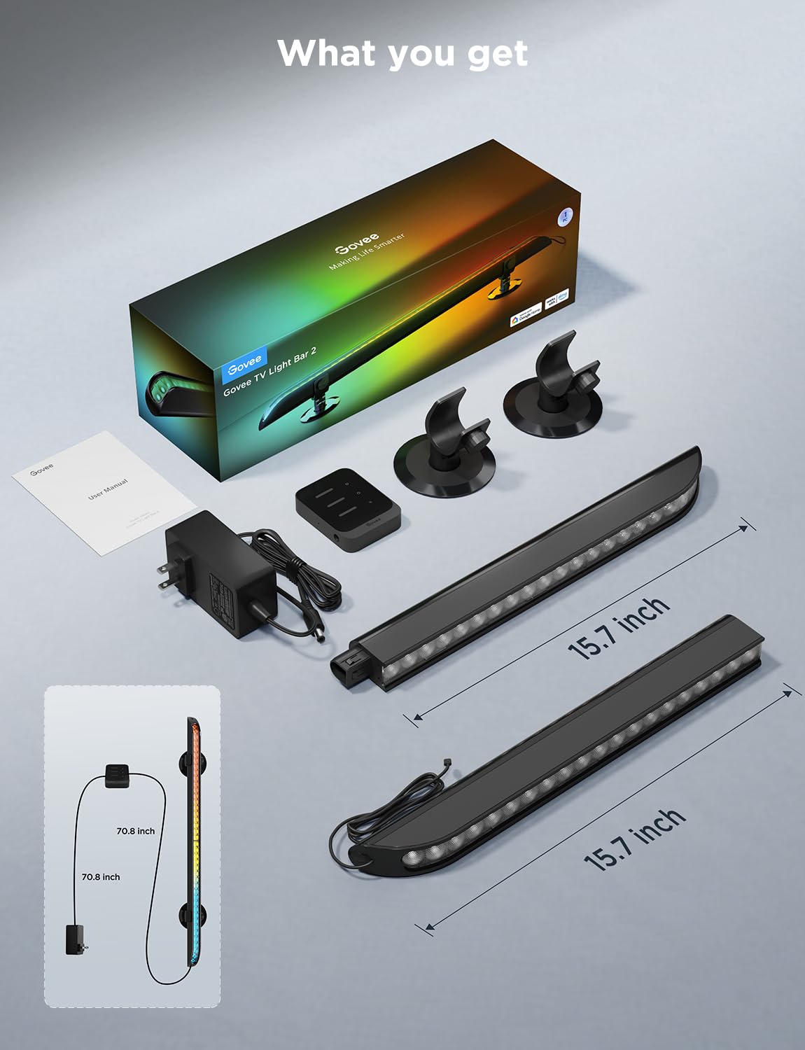 Govee Upgraded 31 Inch LED Light Bar with Scene and Music Modes, RGBIC WiFi Light with Multiple Placement Options Suitable for 55-70 inch TVs, Voice and App Control, 1 Pack