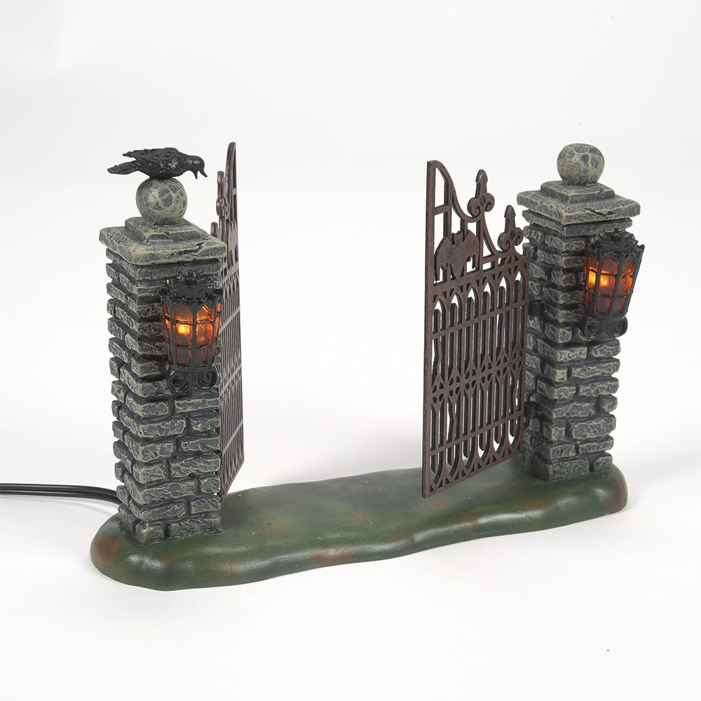 Department 56 Halloween Accessories for Village Collections Mini Spooky Wrought Iron Gate Lit Figurine, 4,53 Inch, Multicolor