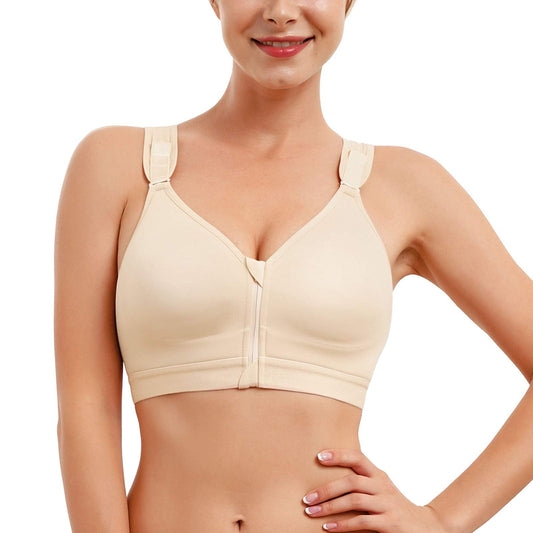 CYDREAM Women Post-Surgical Bra Zip Front Post Surgery Sports Bras Racerback Support Wireless Adjustable Straps (3XL, Beige)