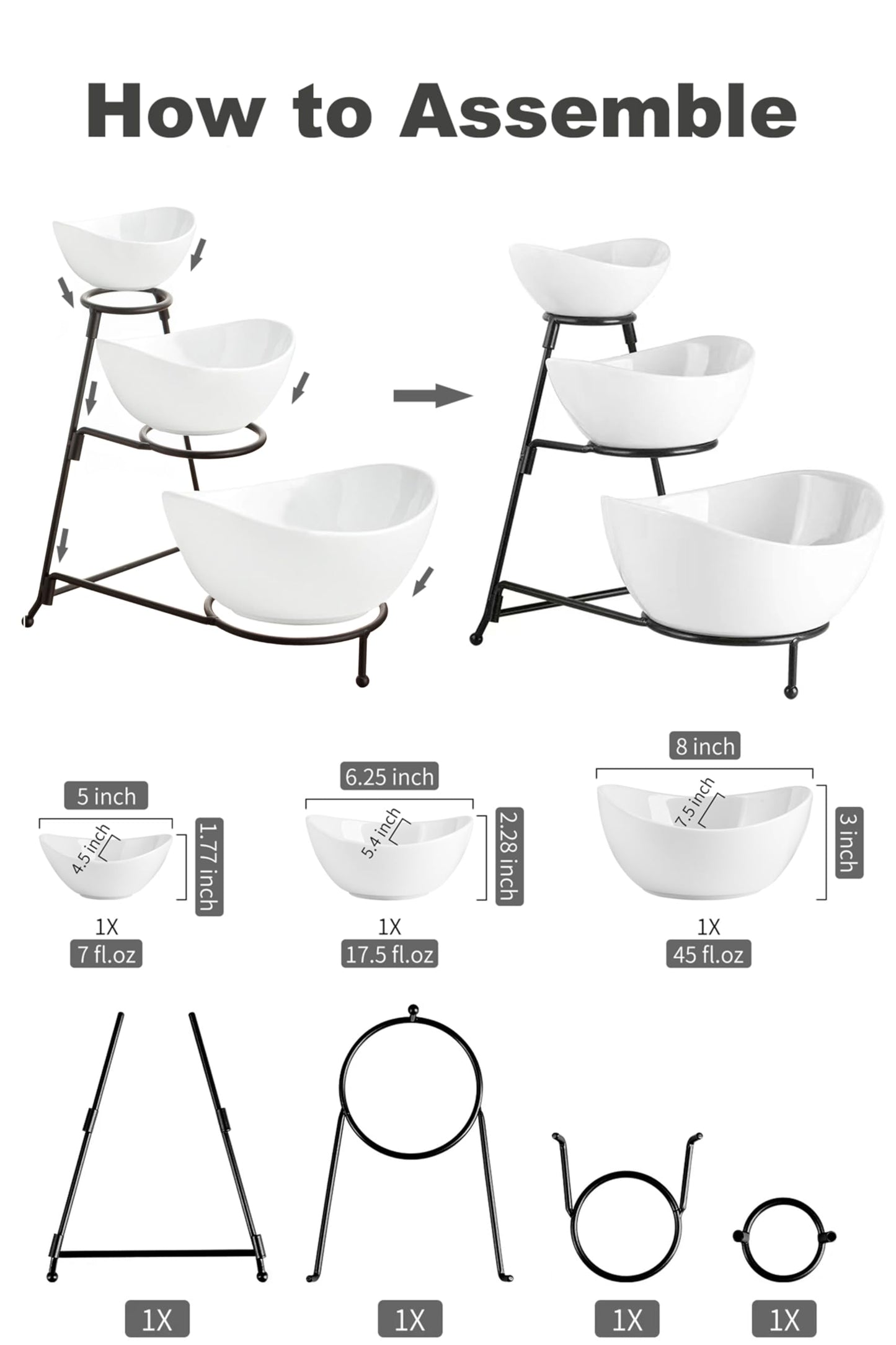 3 Tier Serving Tray, Chip and Dip Serving Set Oval Serving Bowl Set Serving Dish for Entertaining, Halloween, Thanksgiving, Christmas, Dessert, Appetizer, Candy, Vegetable, Black