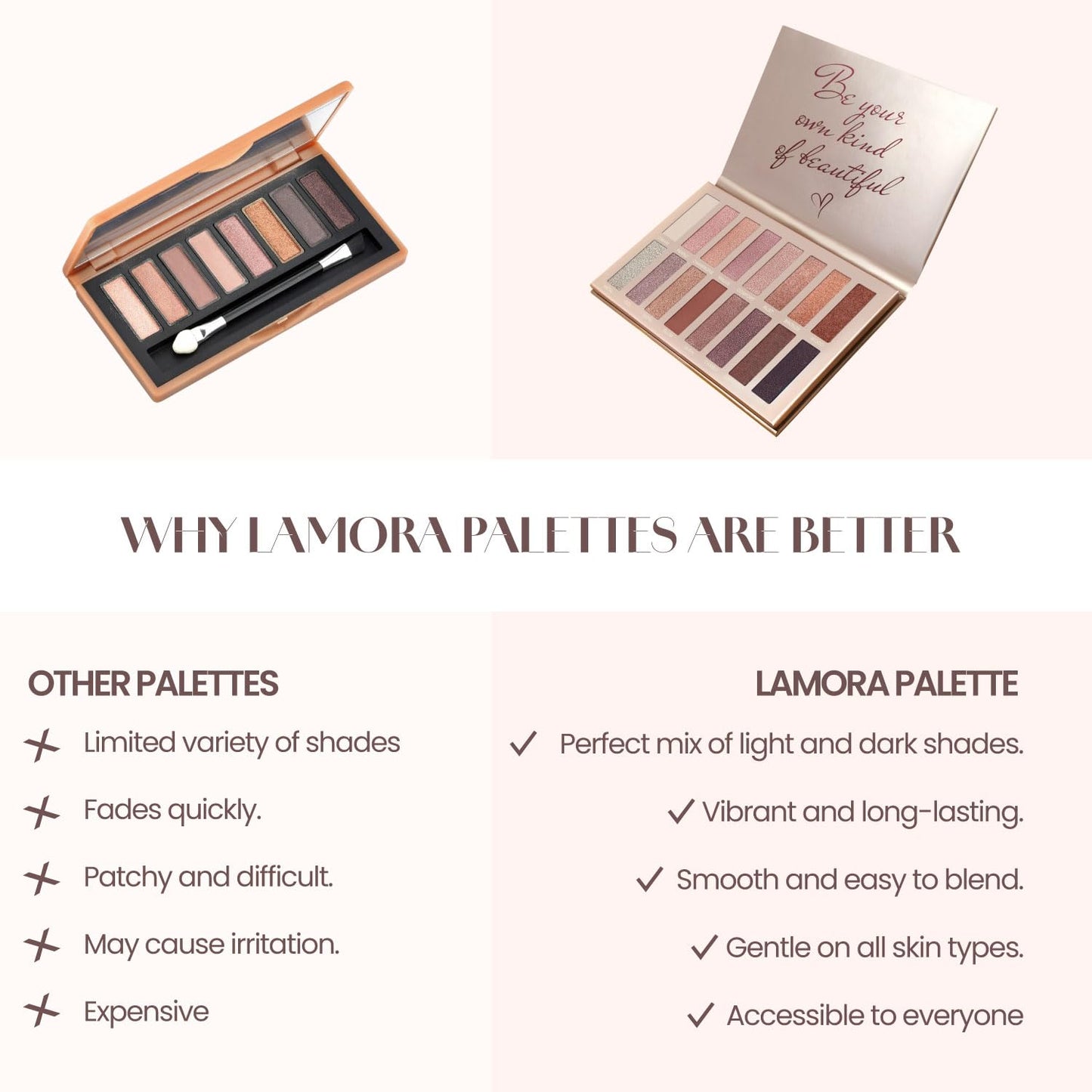 Lamora Eyeshadow Palette Makeup - Eye Makeup Palette with 16 Highly Pigmented Matte & Shimmer Shades - Vegan & Blendable