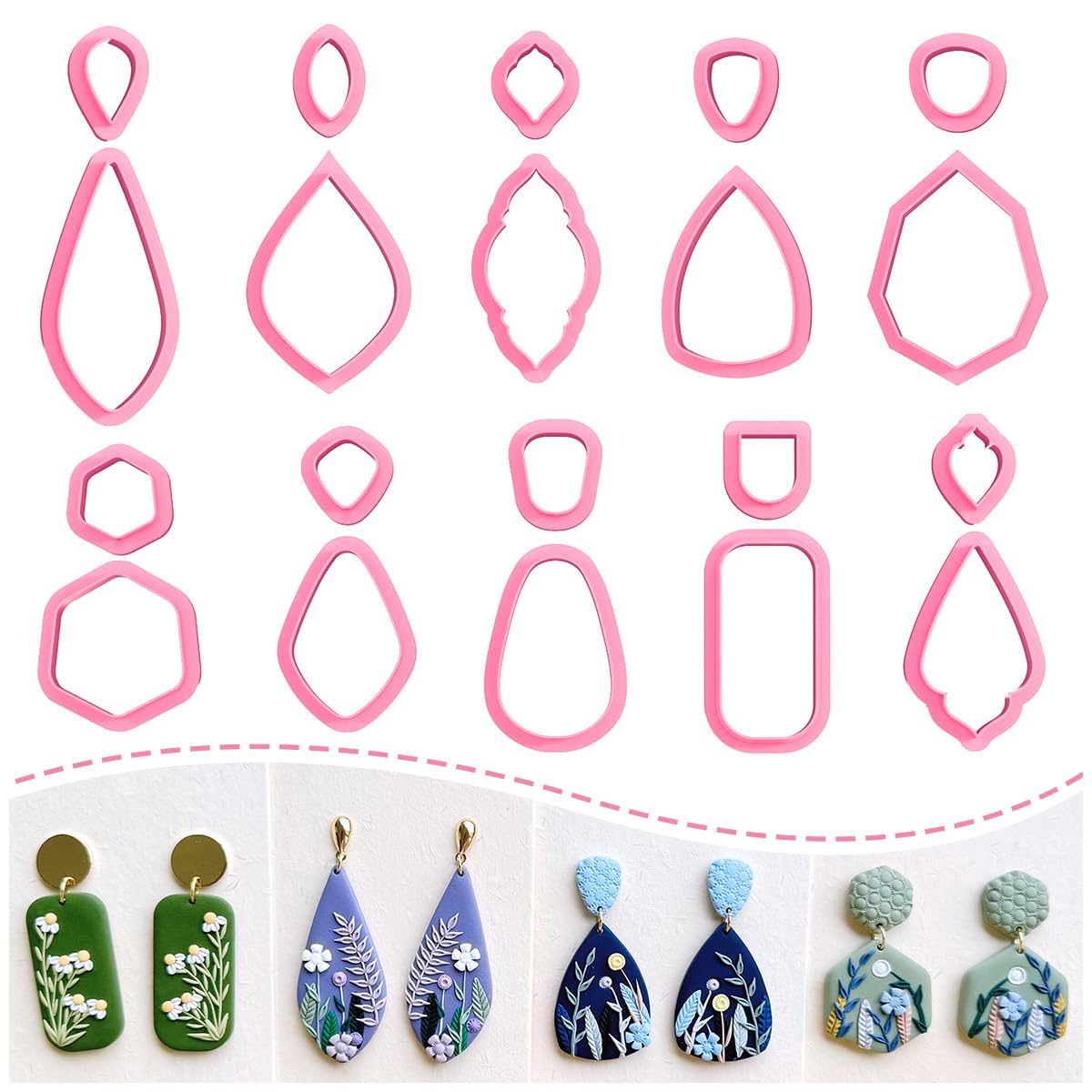 Keoker Clay Cutters, Organic Polymer Clay Cutters for Earrings Making, 20 Shapes Floral Polymer Clay Cutters, Studs Clay Cutters for Polymer Clay Jewelry (A+B)