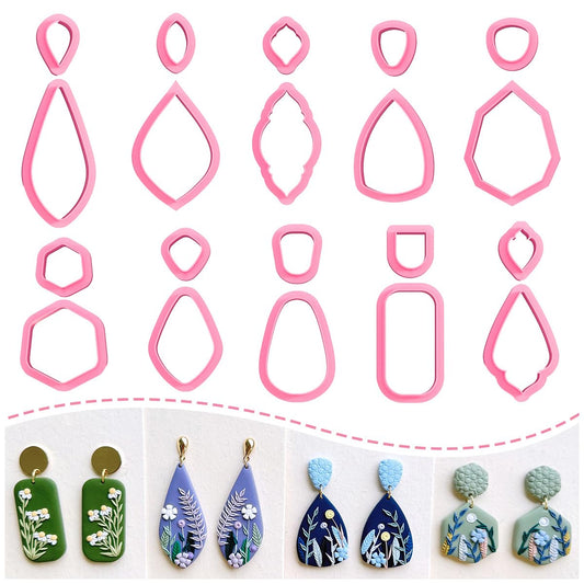 Keoker Clay Cutters, Organic Polymer Clay Cutters for Earrings Making, 20 Shapes Floral Polymer Clay Cutters, Studs Clay Cutters for Polymer Clay Jewelry (A+B)