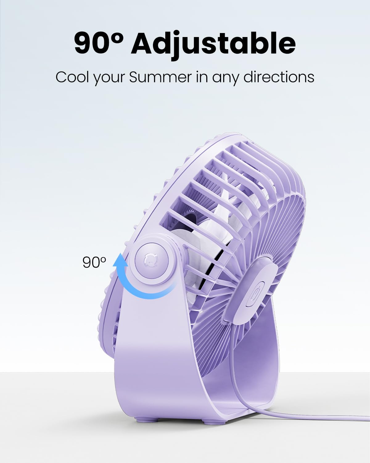 Gaiatop USB Desk Fan, 3 Speeds Strong Airflow, 5.5 Inch Portable 90° Rotate Quiet Cooling, Small Personal Table Fans for Bedroom Home Office Travel Purple