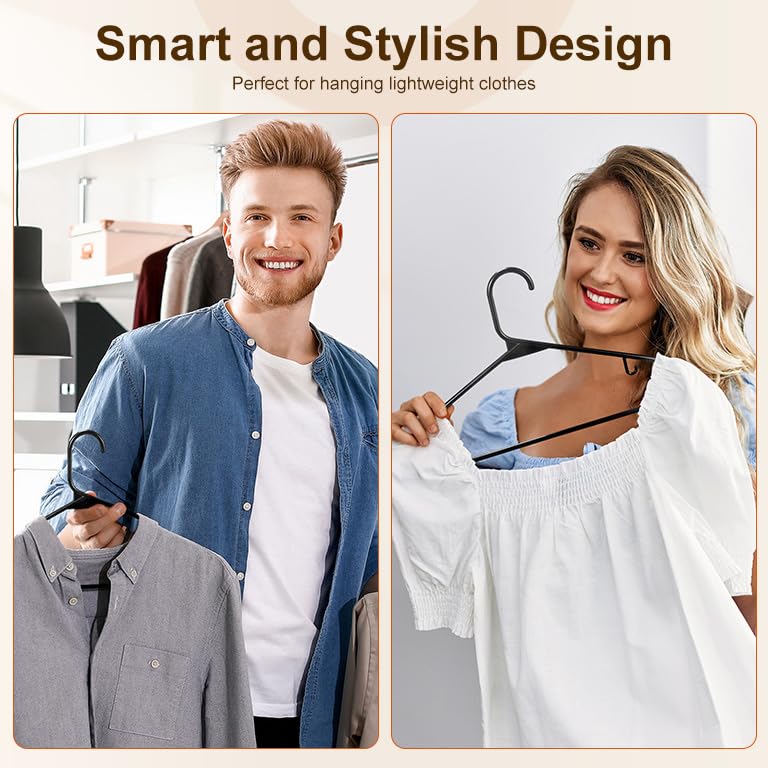 HOUSE DAY Black Plastic Hangers 60 Pack, Clothes Hangers with Non Slip Hooks, Durable & Space Saving Coat Hanger, Light-Weight Clothing Hanger, Perfect Closet Organizer for Everyday Use