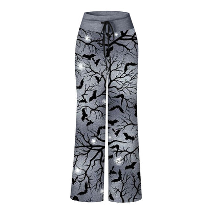 Halloween Pjs Pants,Halloween Pajama Women Pj Pants Fall Pumpkin Skull Ghost Print Loose Fit Elastic Waist Drawstring Wide Leg Trouser Pant Jammies Pjs Outfits,M