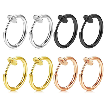 FECTAS 8pcs Fake Nose Lip Earring Ring Hoop Stainless Steel Non Pierced Clip On Piercing Body Jewellery