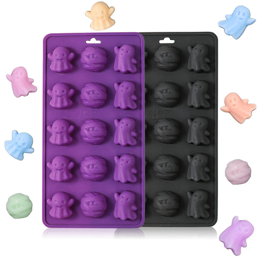 2 Packs Halloween Silicone Molds Ghost Molds Silicone Cute Ghost Chocolate Candy Baking Mold for Halloween Candy Chocolate Jelly Ice Cube Cake Topper