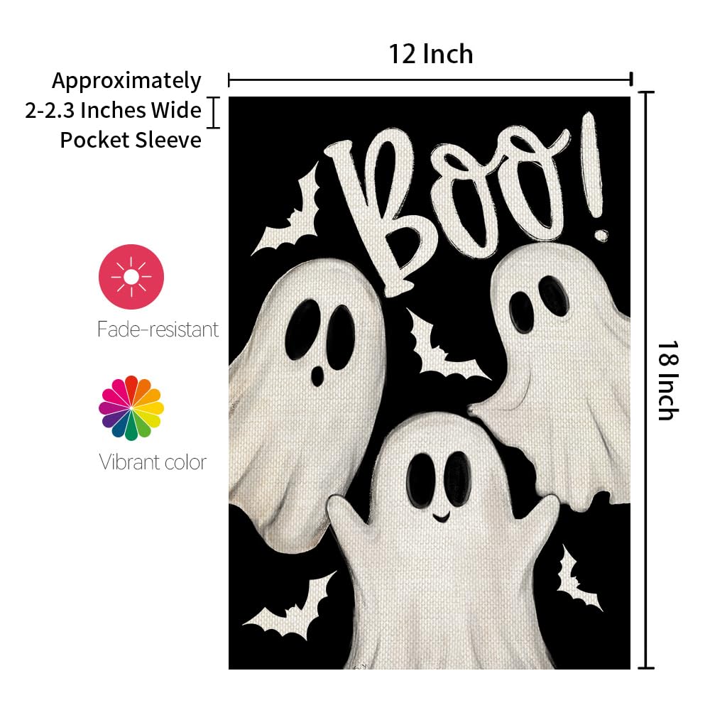 CROWNED BEAUTY Halloween Garden Flag 12x18 Inch Double Sided Ghosts Boo Decoration for Outside CF1883-12