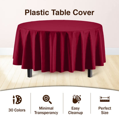 Exquisite 12-Pack Premium Plastic 84-Inch Round Tablecloth, Burgundy