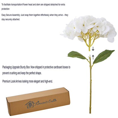 Kimura's Cabin 6pcs Fake White Flowers Artificial Silk Hydrangea Flowers Bouquets Faux Hydrangea Stems for Home Table Centerpieces Wedding Party Decoration (White)