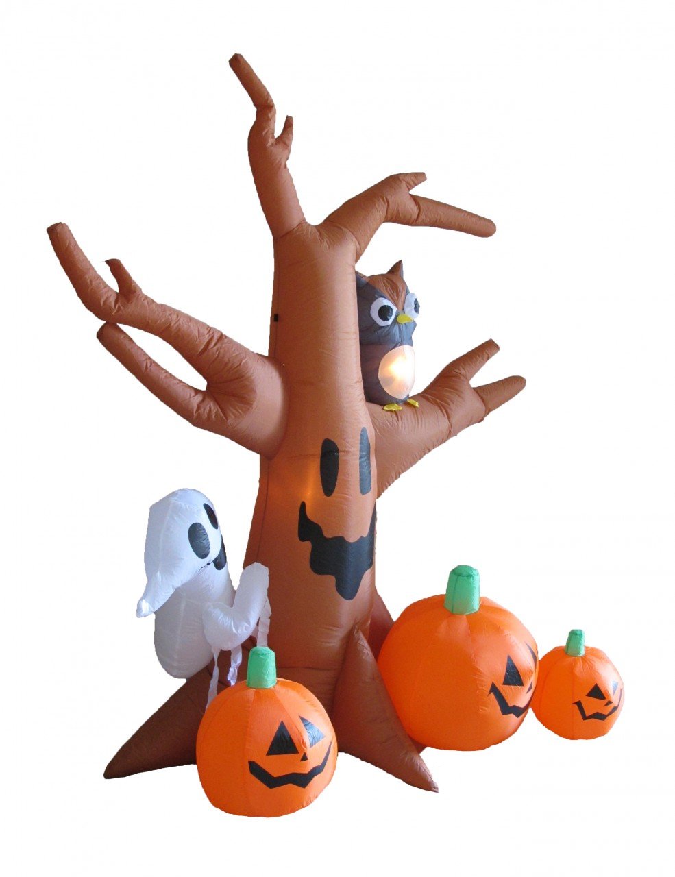 8 Foot Dead Tree with Owl, Ghost and Pumpkins