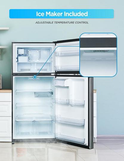 Commercial Cool 20 Cu. Ft. Top Mount Refrigerator with Ice Maker, 2-Door Refrigerator with Top Freezer,Freezer with Icemaker and Adjustable Temperature Control,Energy Star Certified, Stainless Look