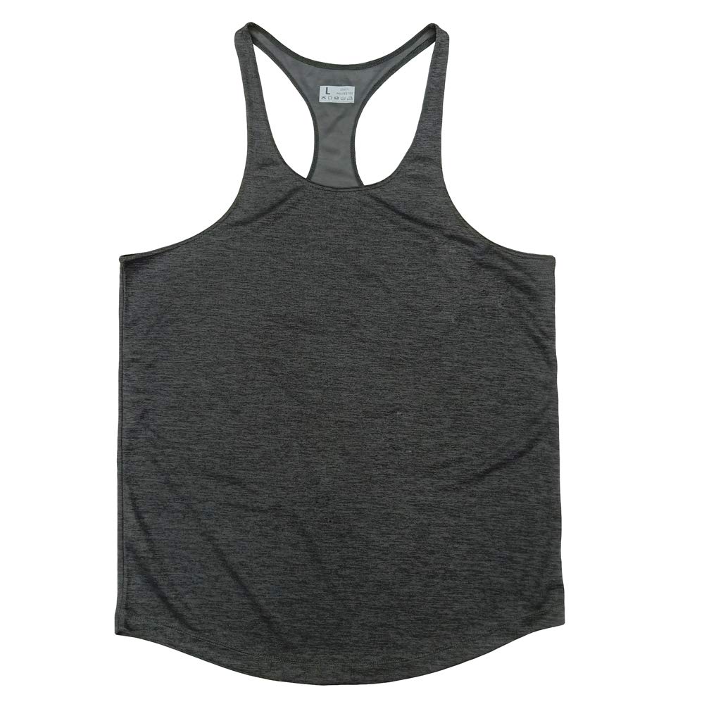 Lehmanlin Men's Bodybuilding Stringer Tank Tops Y-Back Gym Fitness Muscle T Shirt Quick Dry (Ma Black, M)