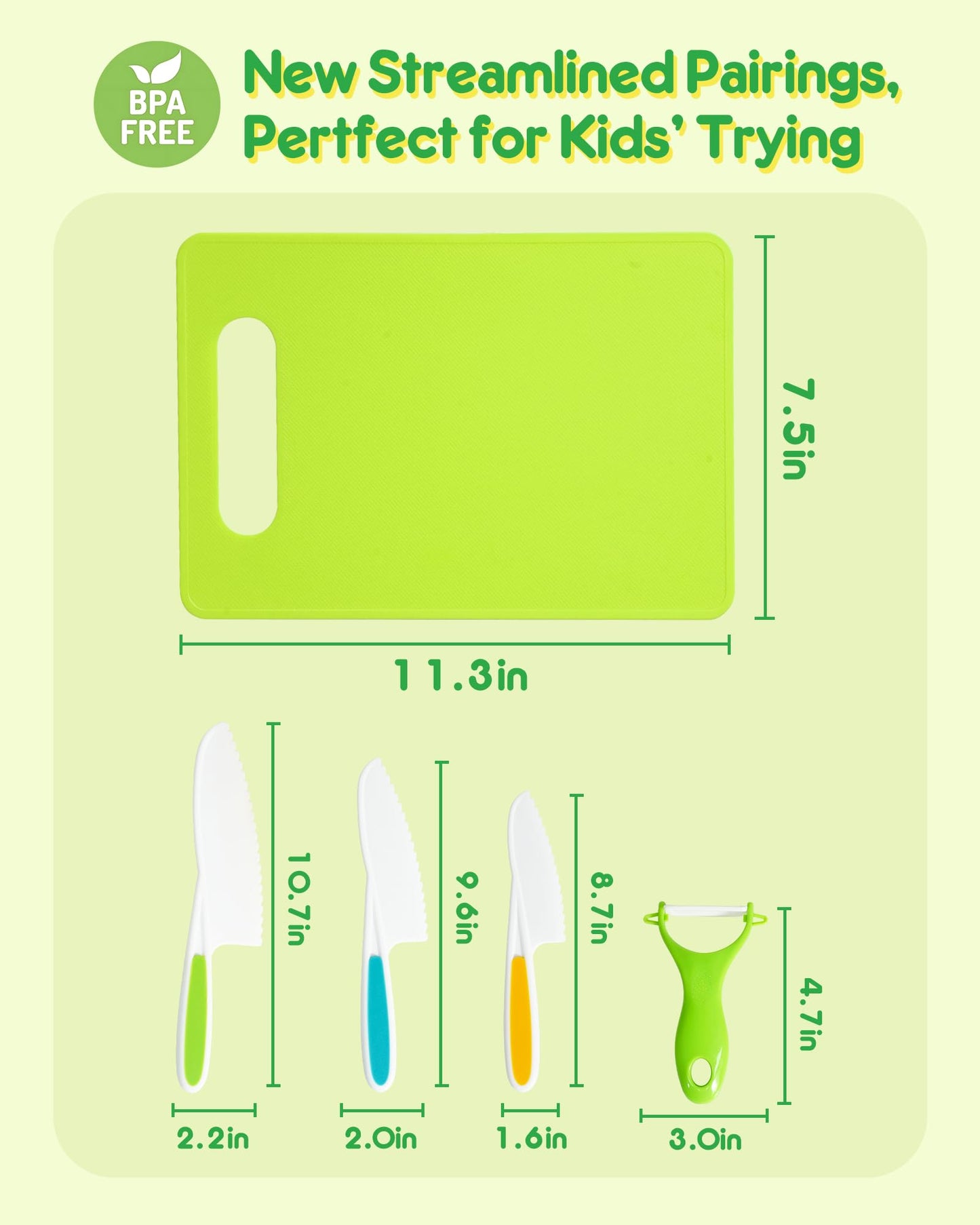 Kids Knife Set, 5 Pcs Montessori Kitchen Tools for Toddlers' Real Cooking, BPA Free Kids Safe Kitchen Cooking and Baking Set with Peeler, Cutting Board for Sandwich Bread Vegetable Fruit Present Gift