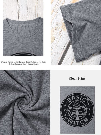 Halloween Shirts for Women Basic Witch Coffee Letter T Shirt Vintage Witches Graphic Tees Fall Halloween Party Tops