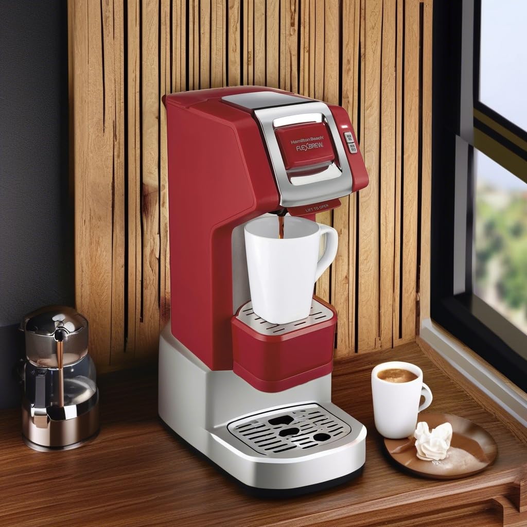 Hamilton Beach 49945 FlexBrew Single-Serve Coffee Maker Compatible with Pod Packs and Grounds, 1 Cup, Red