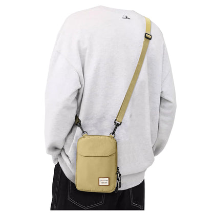 Khaki Mini Crossbody Bag - Small Shoulder Bag For Men & Women, Travel Wallet & Passport Holder, Phone Purse, Unisex Mini Messenger Satchel, Fanny Pack & Neck Pouch With Headphone Jack