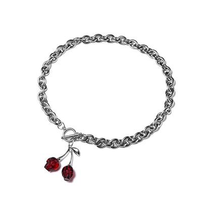 Dark Red Cherry Skull Chokers for Halloween Harajuku Men Necklace Geometric Pendant Ot Buckle Punk Gothic Street Silver Color Chain Choker Skeleton Necklaces Costume Prom Party Earrings(Skull)