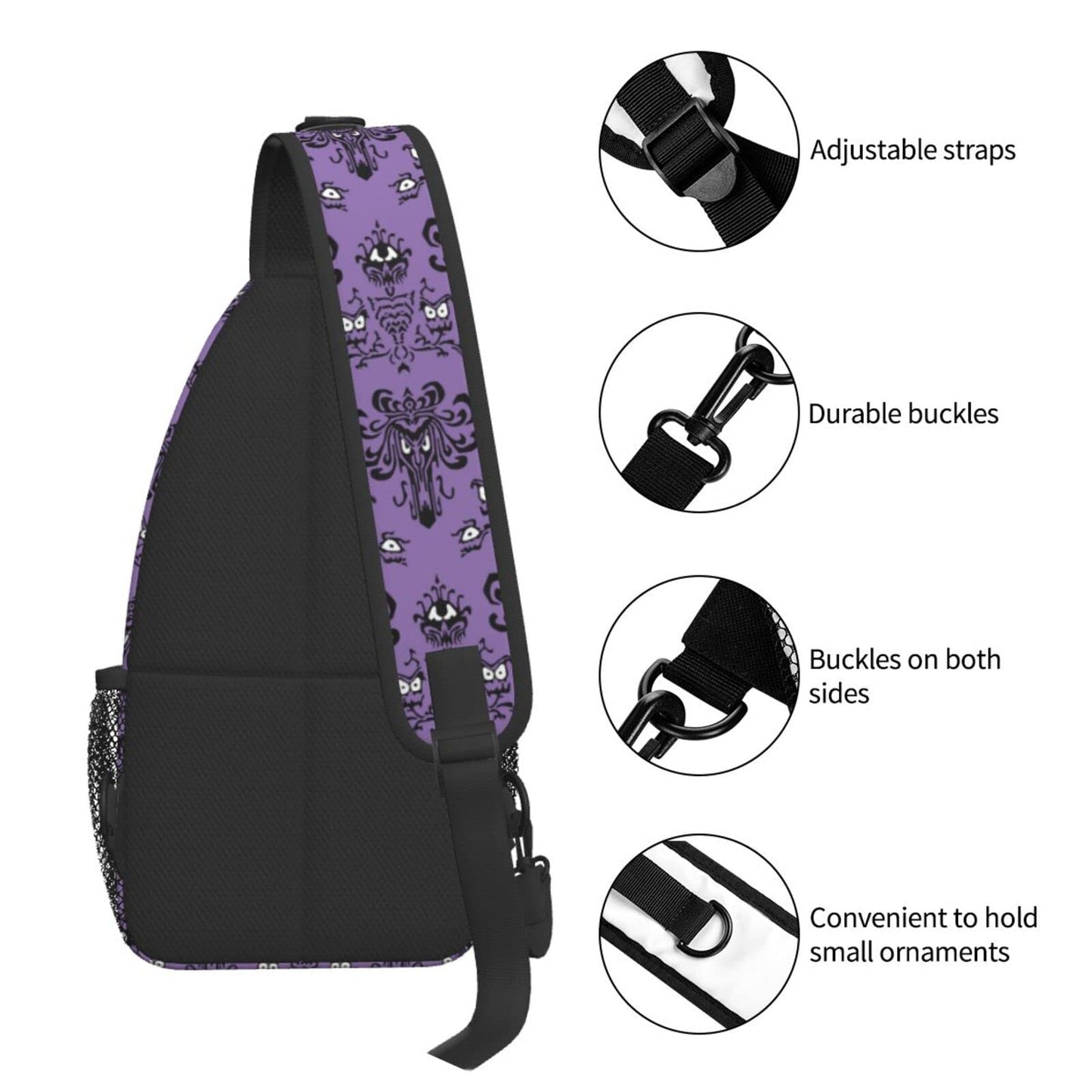 Haunted the Mansion Sling Bag Crossbody Travel Hiking Chest Backpack One Shoulder Daypack for Women Men Unisex Cycling Gym