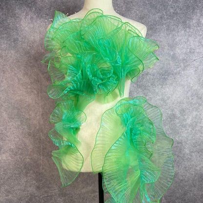 5 Yards Retro Ruffle Pleated Chiffon Trim Dress Bag Decoration Tulle Fabric Applique Trimming Craft Sewing (Azure Green)